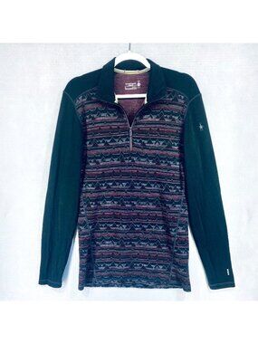 Smartwool Sweater Mens M Black Merino Wool 1/4 Zip Pullover Outdoor Granola